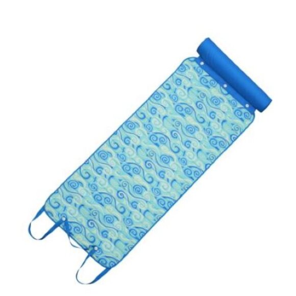 Aqua Roll-Up Chevron Beach/Pool Mat w/ Pillow & Strap Blue Green Travel-HD110 - Picture 1 of 4